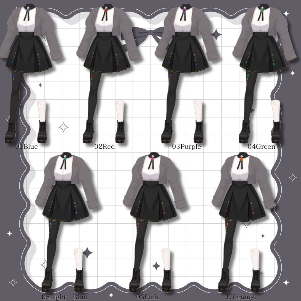 【Vroid製】Gem Academy set - 宝石の制服セット 全7色