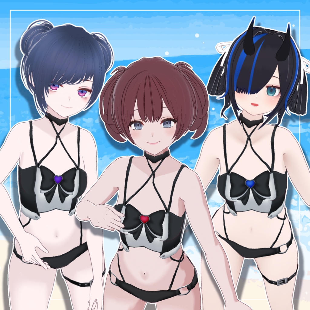 【Vroid】ミッドナイトリボン-水着セット 全7色