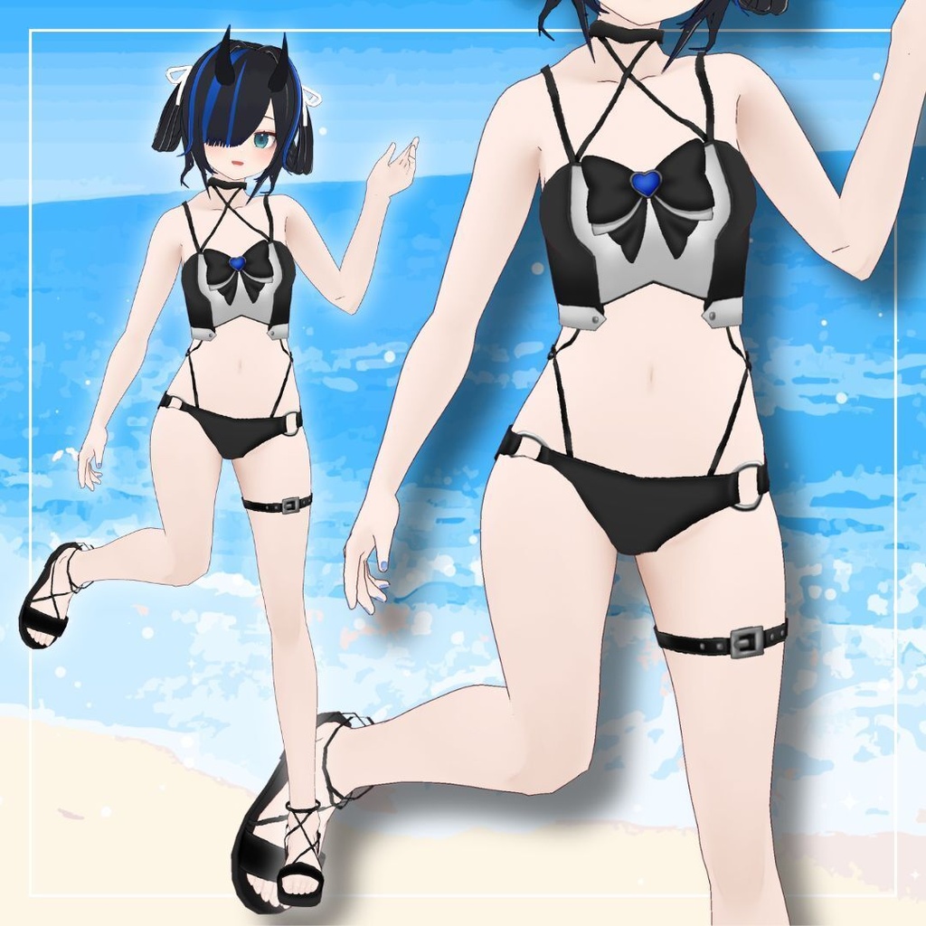 【Vroid】ミッドナイトリボン-水着セット 全7色