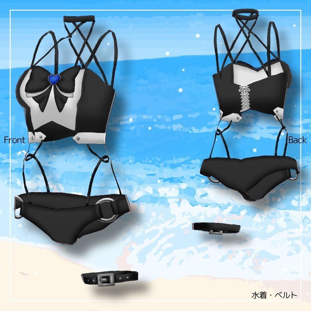 【Vroid】ミッドナイトリボン-水着セット 全7色