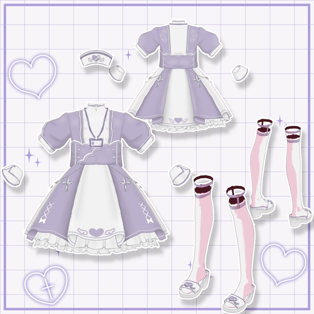 【Vroid衣装セット】天使のナース服 全6色