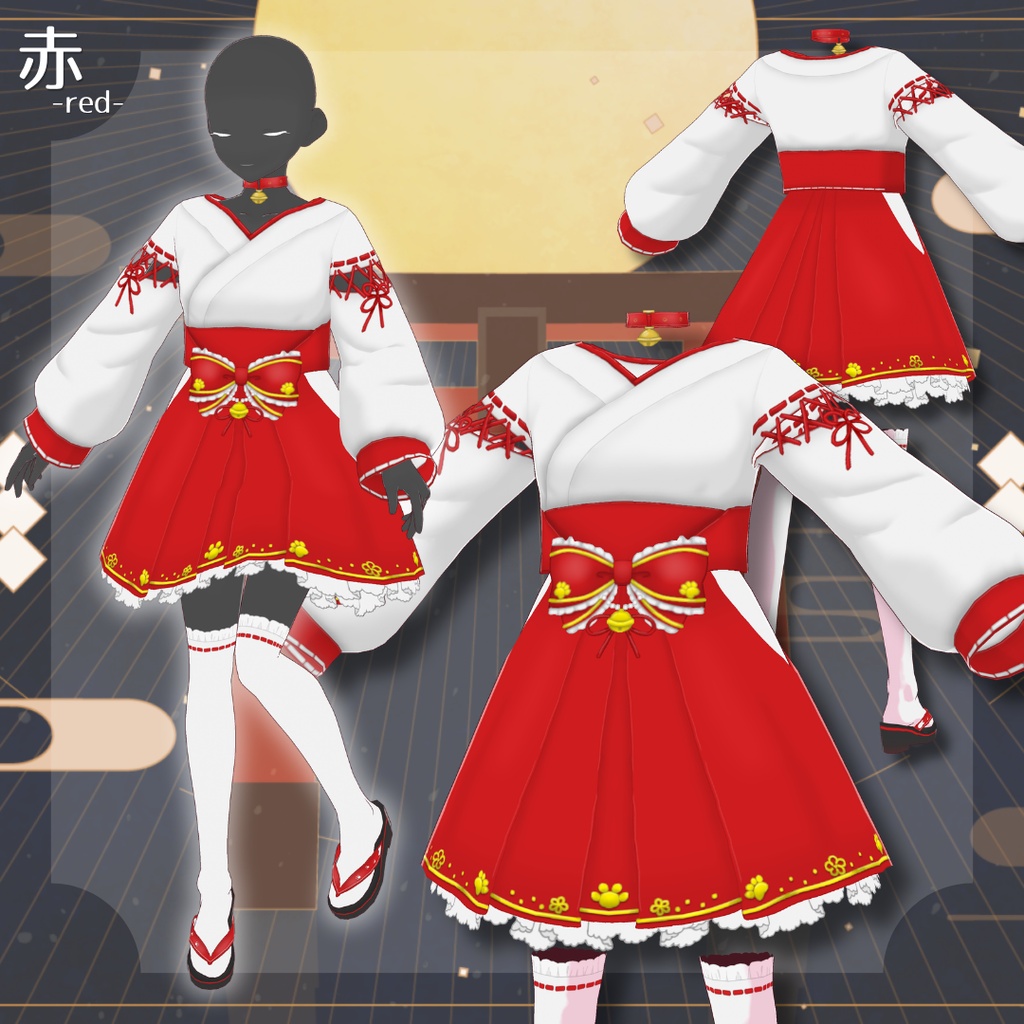 【#VRoid】猫巫女衣装セット/Cat Shrine Maiden set 全6色