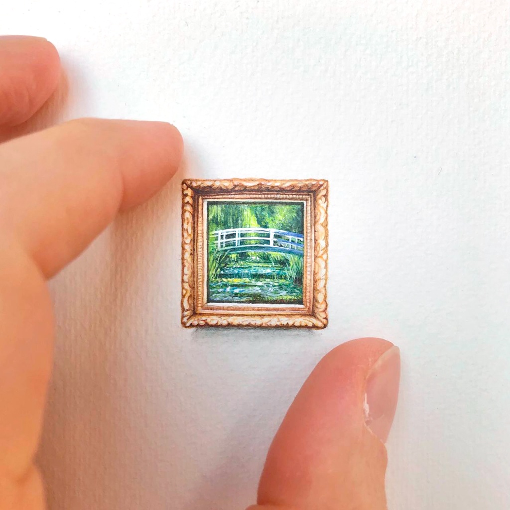 Watercolor miniature Monet "Water lilies and the japanese bridge" [Original]