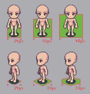 【ドット絵素材】8方向 キャラチップ テンプレート 64x48px