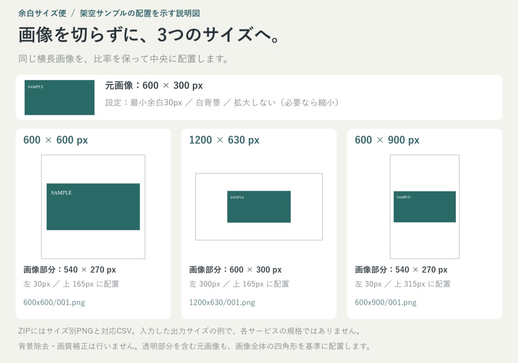 余白サイズ便|画像を切らずに3サイズ展開・一覧付きZIP