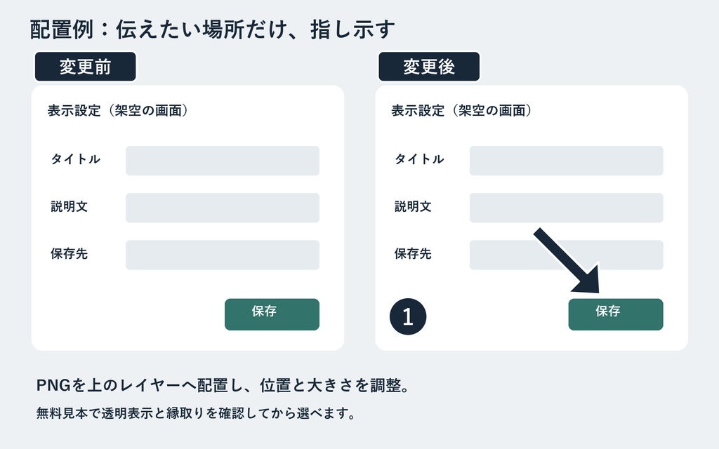 ここ見て、パーツ|画面解説の透過PNG・矢印/囲み/手順番号【無料見本あり】