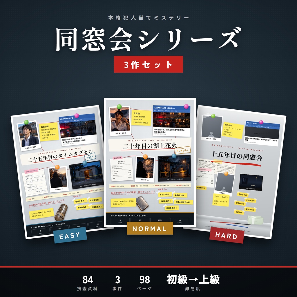【同窓会】3作セット｜EASY・NORMAL・HARD ― 全84点の捜査資料で挑む、三つの同窓会殺人