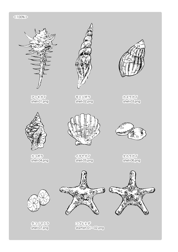 ペン画素材集『ぎこちない同居 -海辺の記憶-』