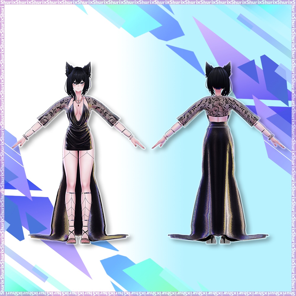 【複数アバター対応】ミッドナイトドレス【ラシューシャ・舞夜】