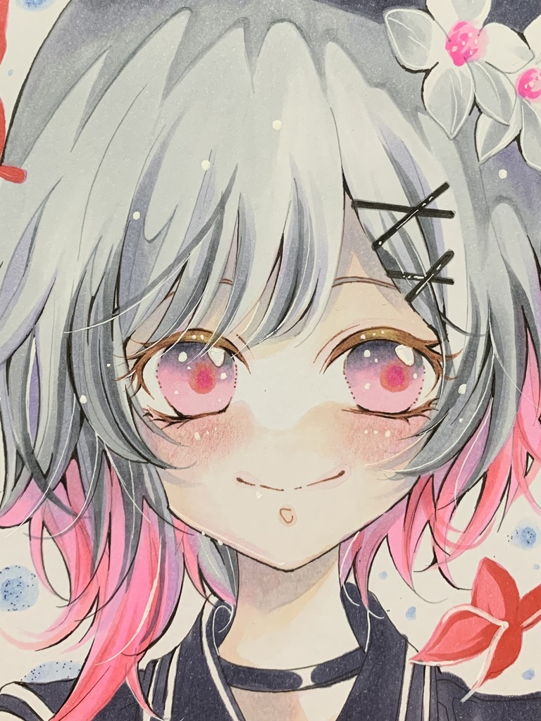 魔法少女ノ魔女裁判 まのさば　桜羽エマ　イラスト色紙　手描き