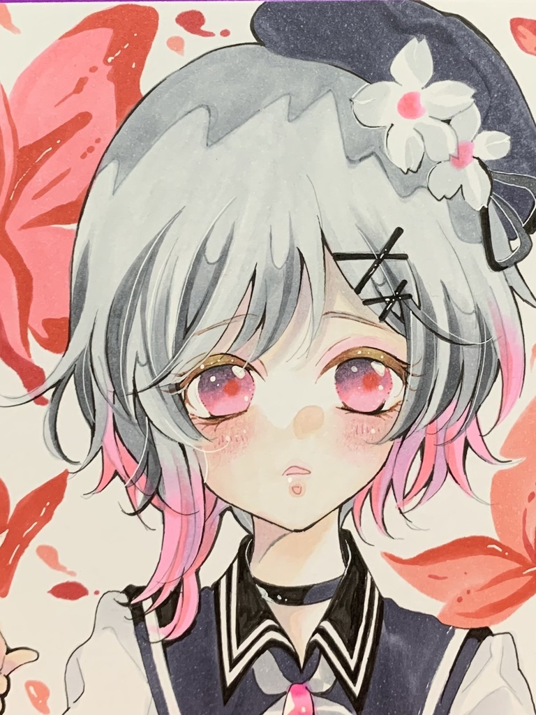 魔法少女ノ魔女裁判 まのさば　桜羽エマ　手描き　イラスト色紙