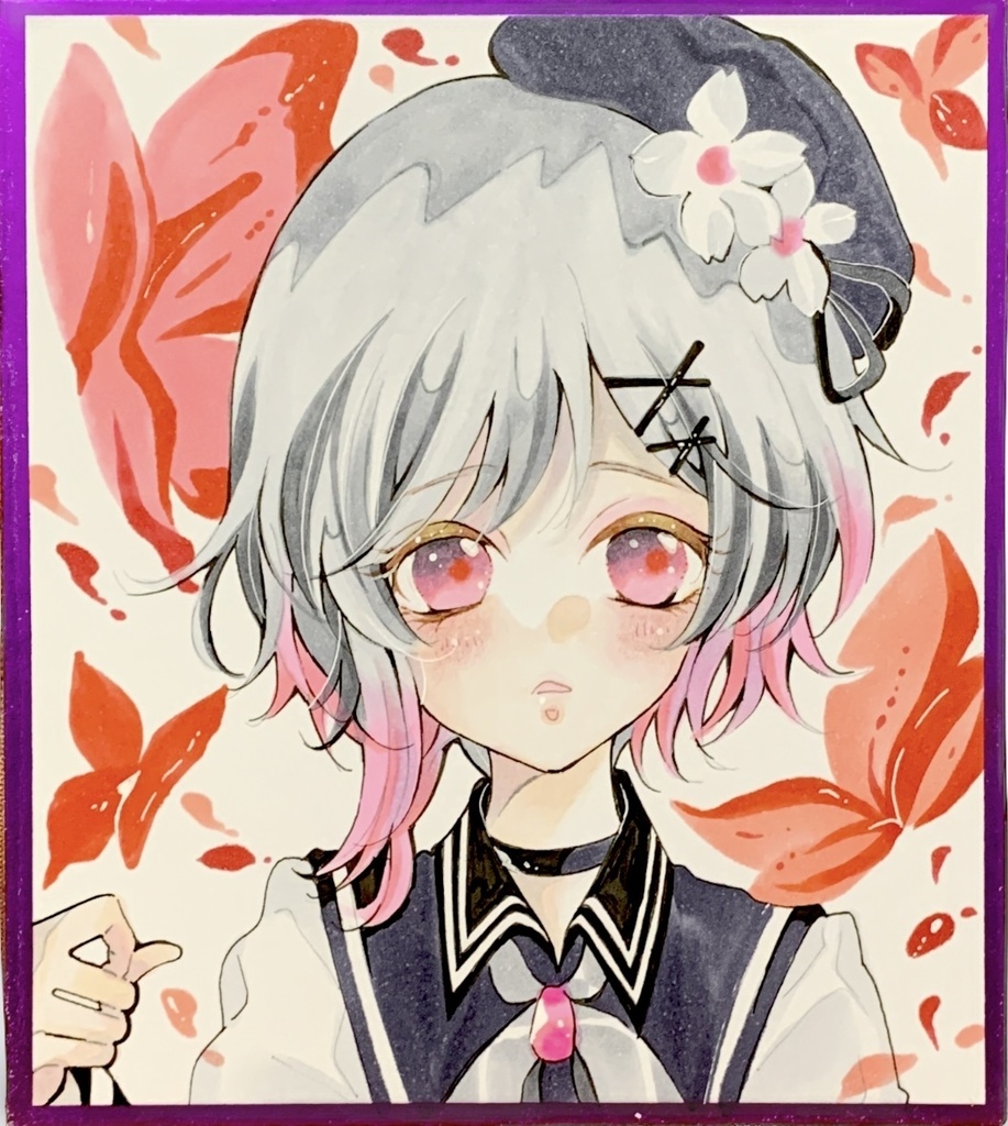 魔法少女ノ魔女裁判 まのさば 桜羽エマ 手描き イラスト色紙
