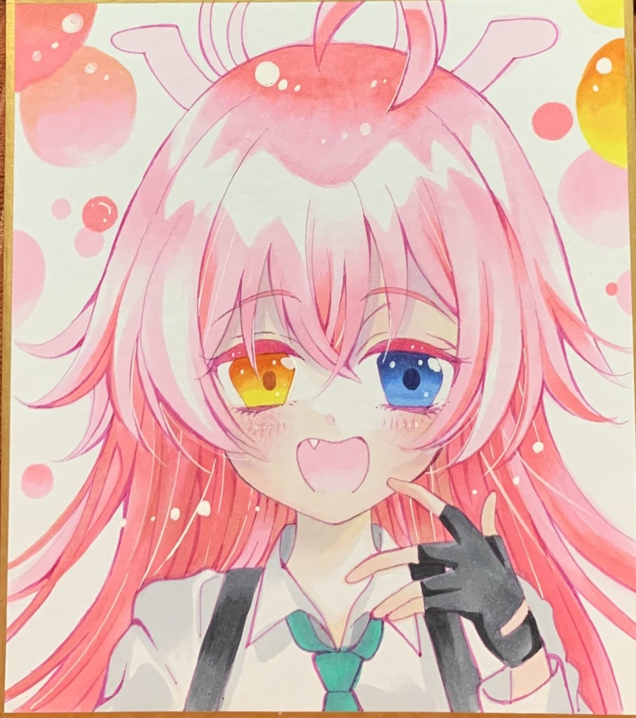 手描き色紙イラスト　ブルーアーカイブ　小鳥遊ホシノ　ファンアート
