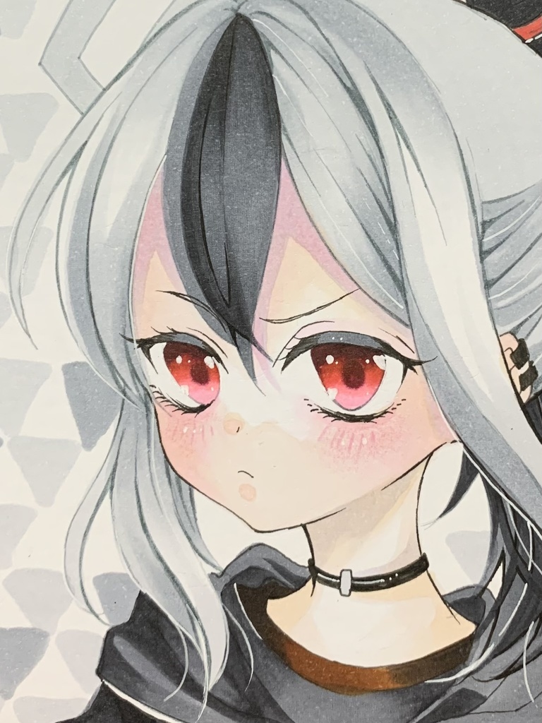 手描き色紙イラスト ブルーアーカイブ 鬼方カヨコファンアート