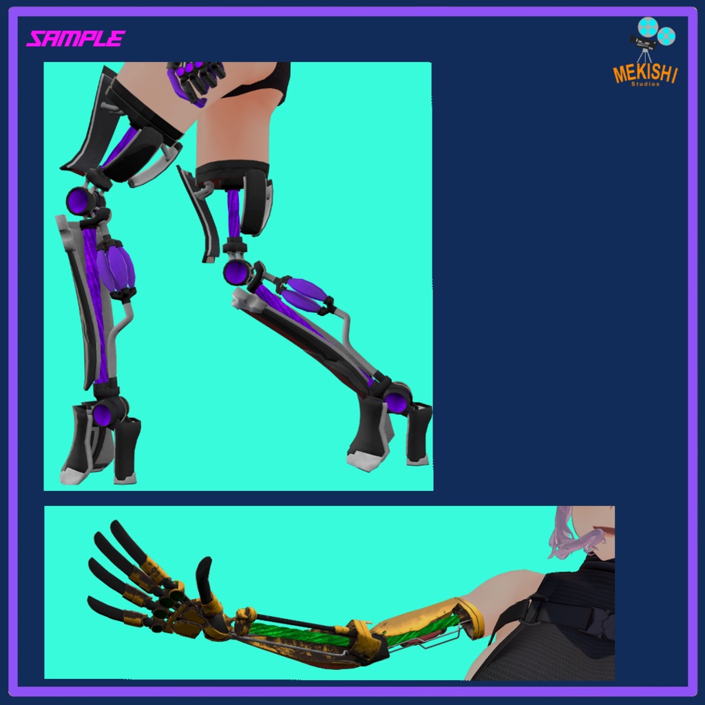 VRChat想定 3Dモデル 「Gareko's Chrome SET」 義手義足脊椎セット
