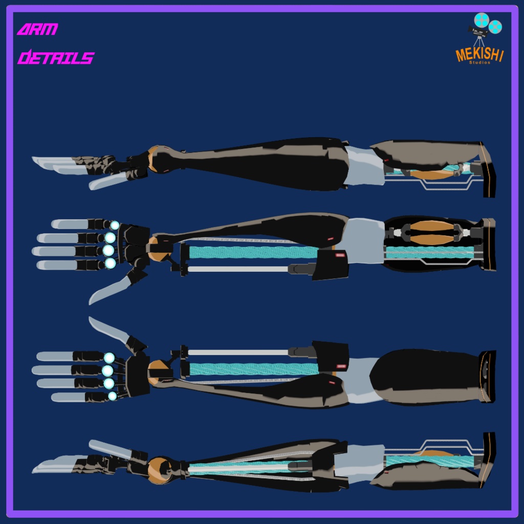 VRChat想定 3Dモデル 「Gareko's Chrome SET」 義手義足脊椎セット