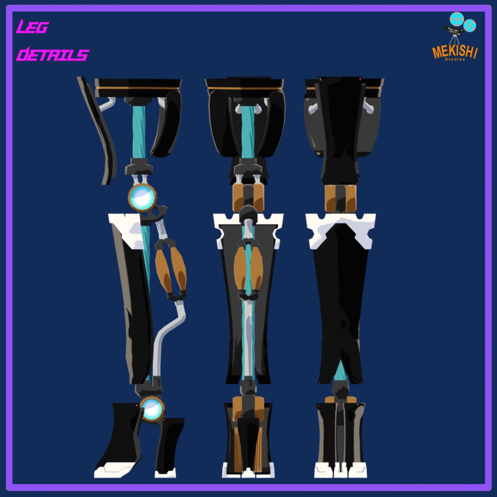 VRChat想定 3Dモデル 「Gareko's Chrome SET」 義手義足脊椎セット