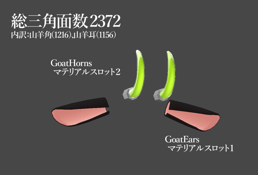 【MA対応】サイバーパンク山羊角&山羊耳(VRC想定)