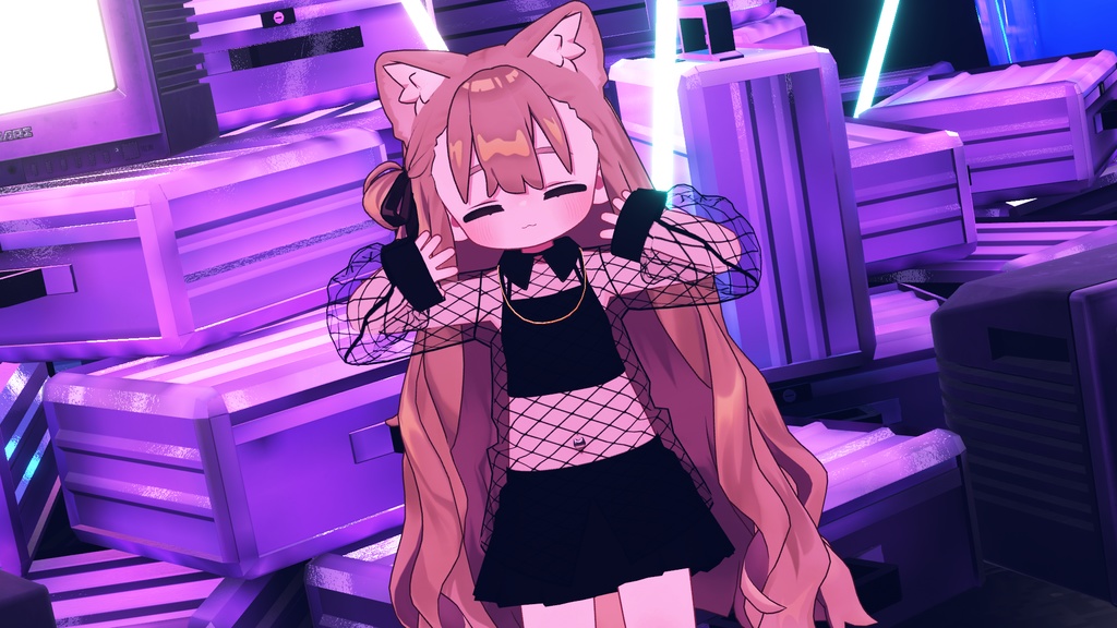 【キプフェル専用】デフォルト衣装用メッシュニット風テクスチャ&ねこちゃんへそピアス 他(VRC想定)