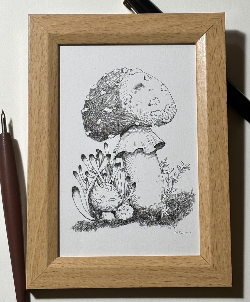 【ペン画】きのこ_01【ハガキサイズ】