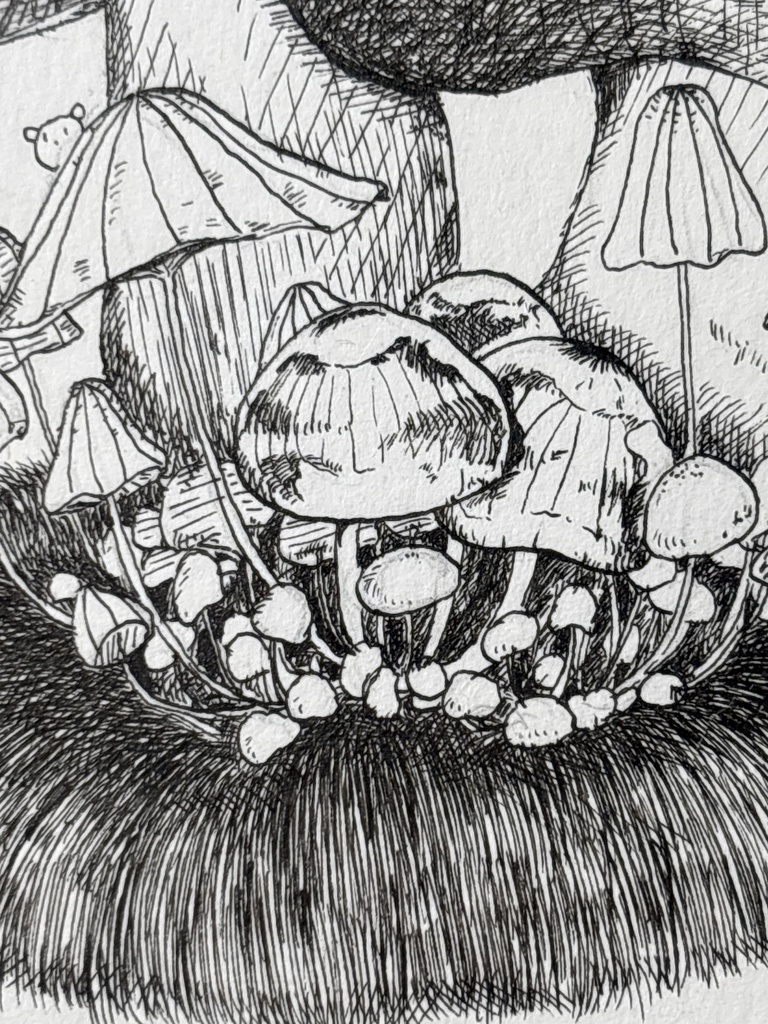 【ペン画】きのこ_02【ハガキサイズ】