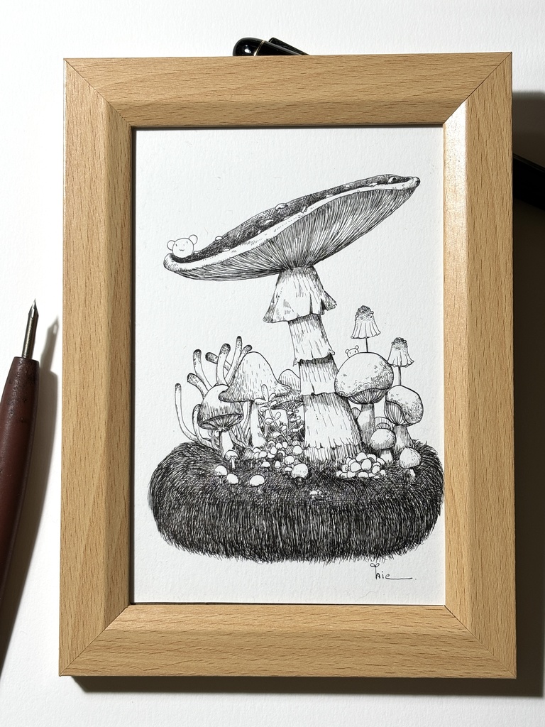 【ペン画】きのこ_03【ハガキサイズ】