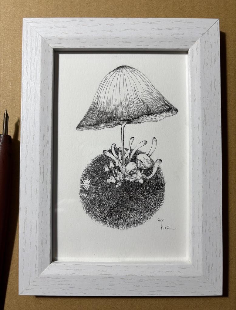 【ペン画】きのこ_04【ハガキサイズ】