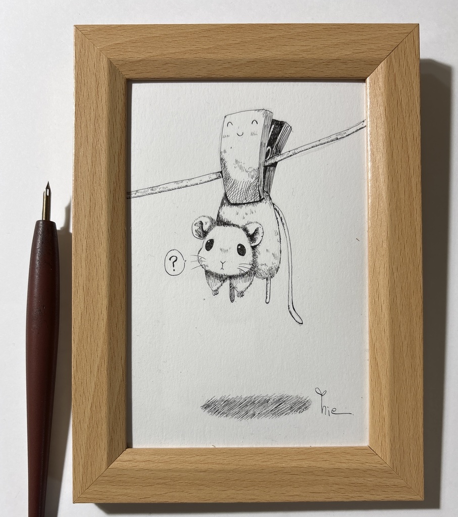 【ペン画】野ねずみさんの洗濯【ハガキサイズ】