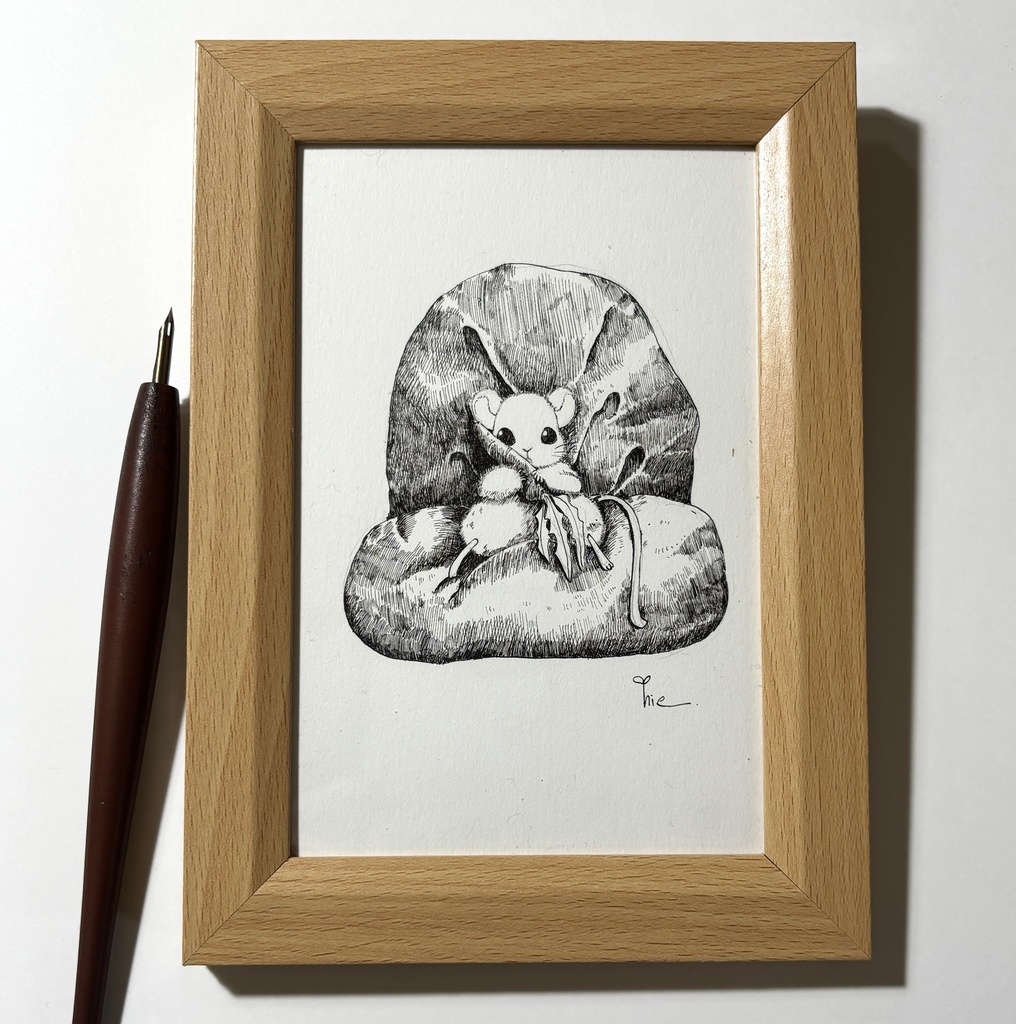 【ペン画】野ねずみさんの休息【ハガキサイズ】