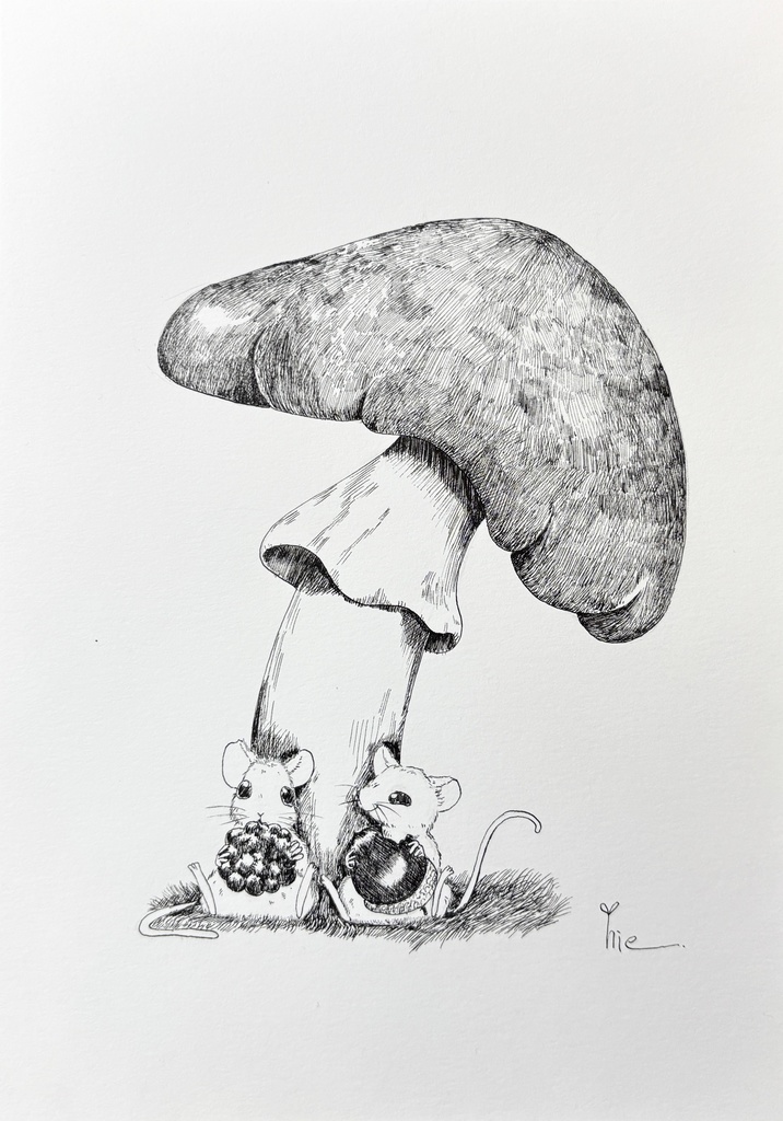 【ペン画】野ねずみさんのご飯【A5サイズ】