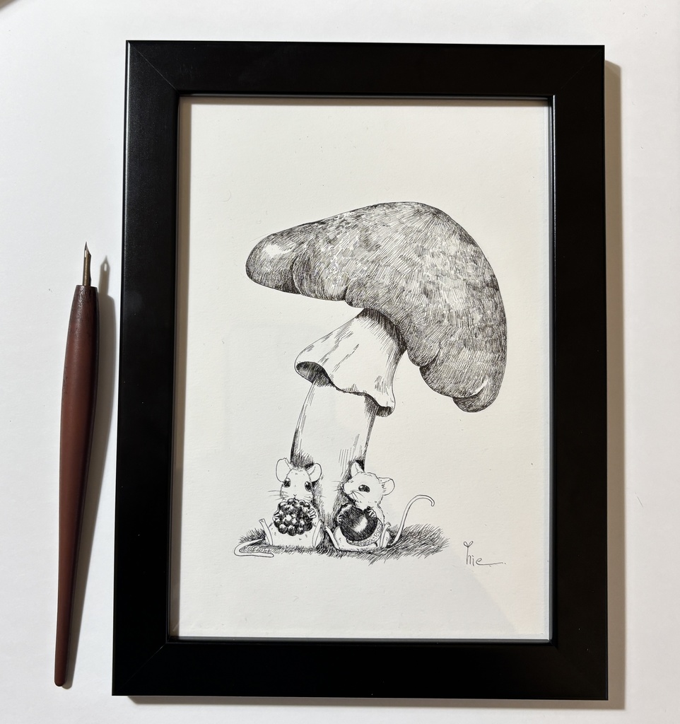 【ペン画】野ねずみさんのご飯【A5サイズ】