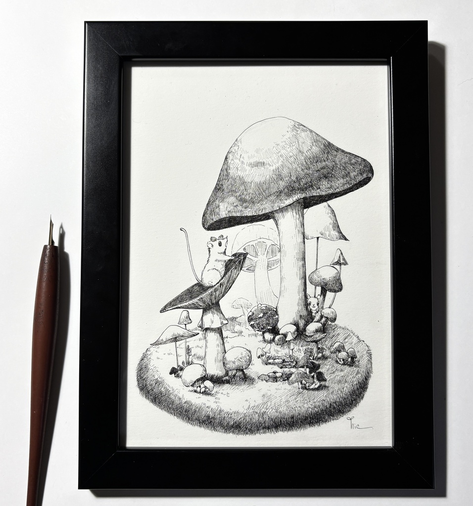 【ペン画】野ねずみさんのかくれんぼ【A5サイズ】