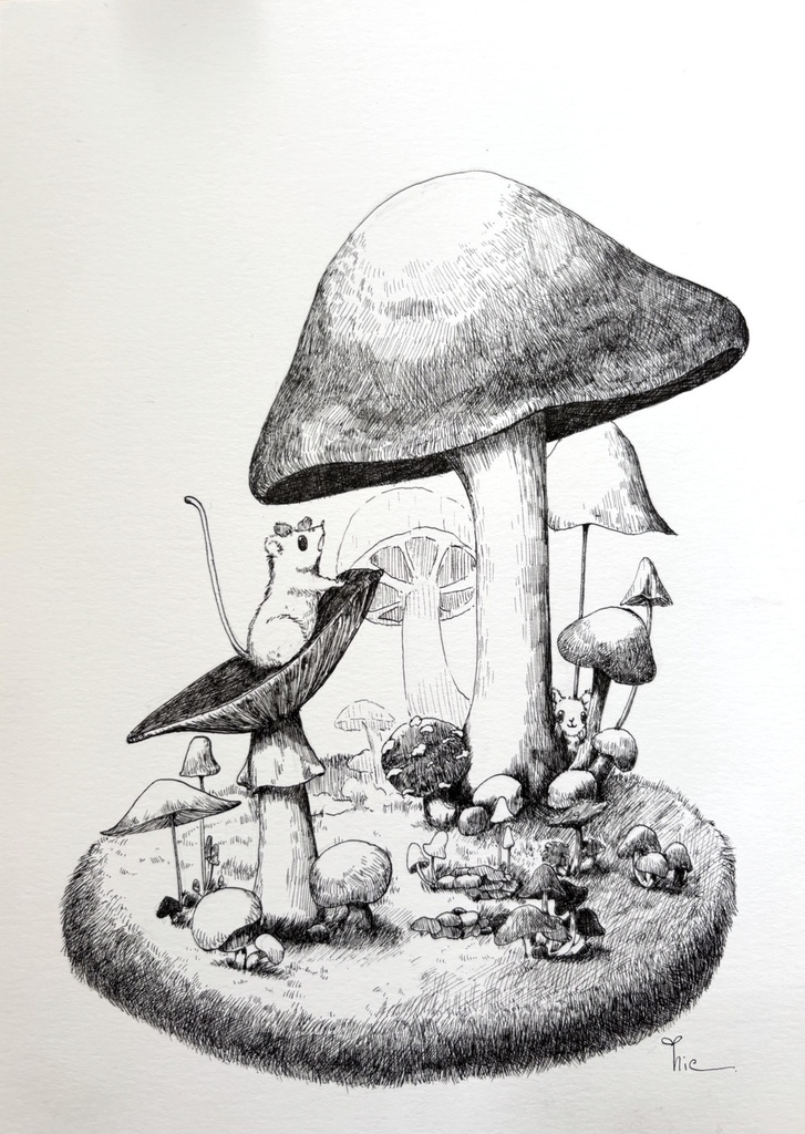 【ペン画】野ねずみさんのかくれんぼ【A5サイズ】