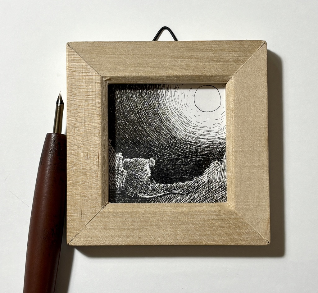 【ペン画】月光ねずみ【ミニ原画】