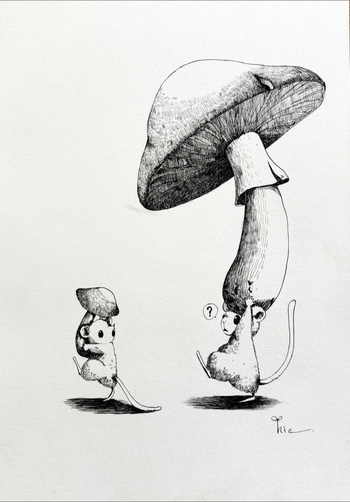 【ペン画】きのこ比べ【A5サイズ】