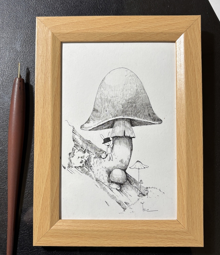 【ペン画】うさぎさんの椅子【ハガキサイズ】