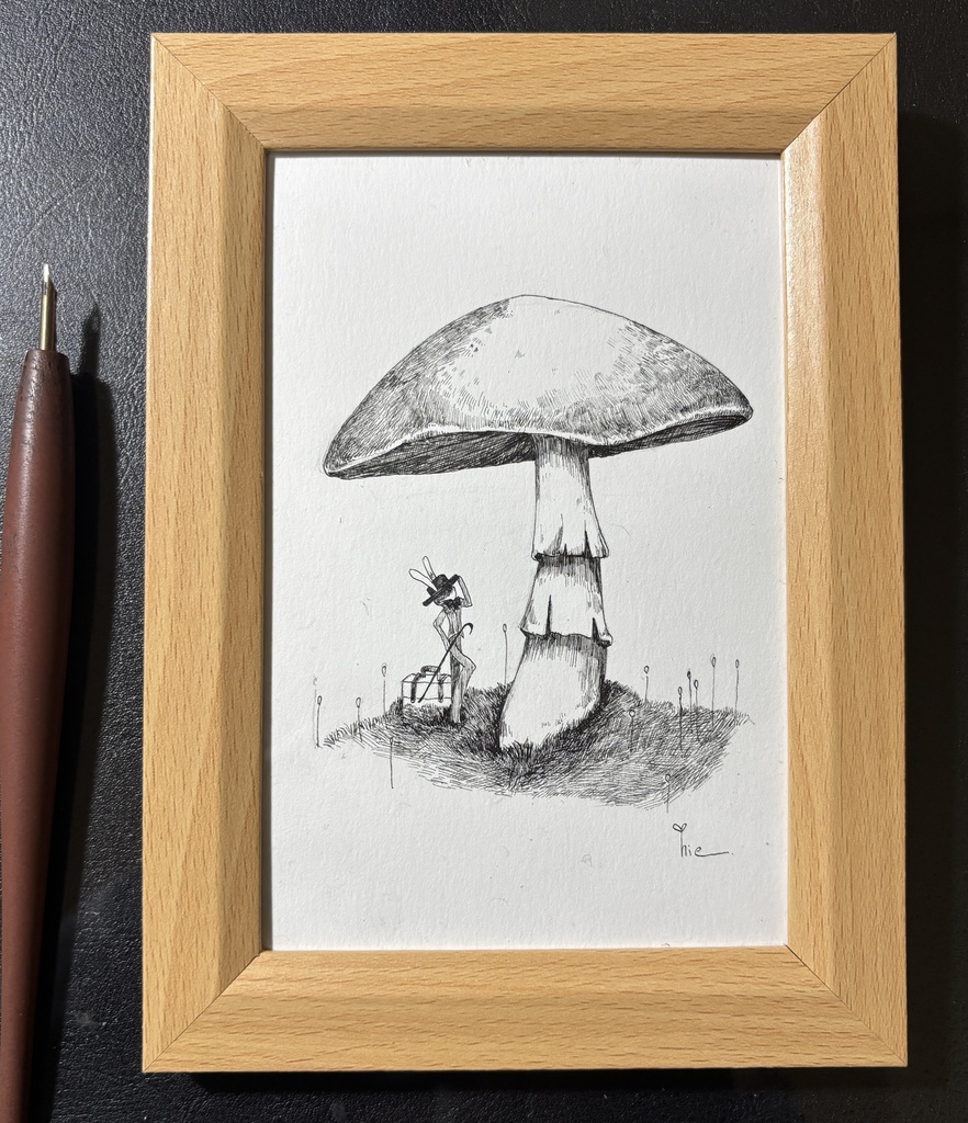 【ペン画】きのこの住人【ハガキサイズ】