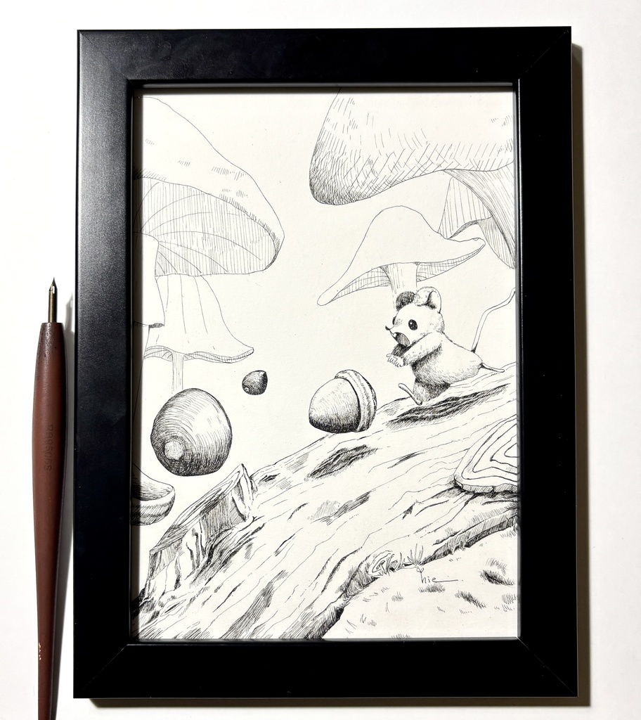 【ペン画】転がるどんぐり！？【A5サイズ】