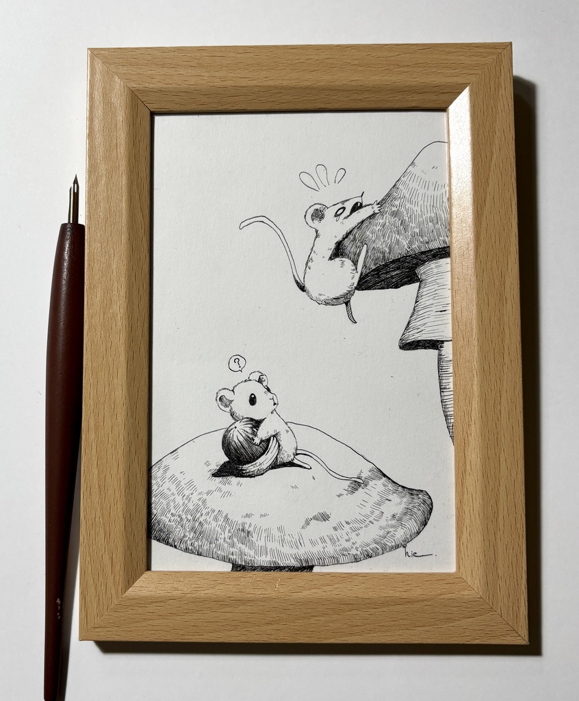 【ペン画】足元注意【ハガキサイズ】