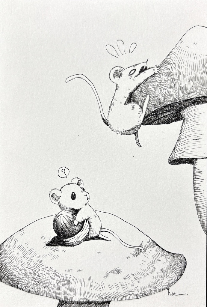 【ペン画】足元注意【ハガキサイズ】