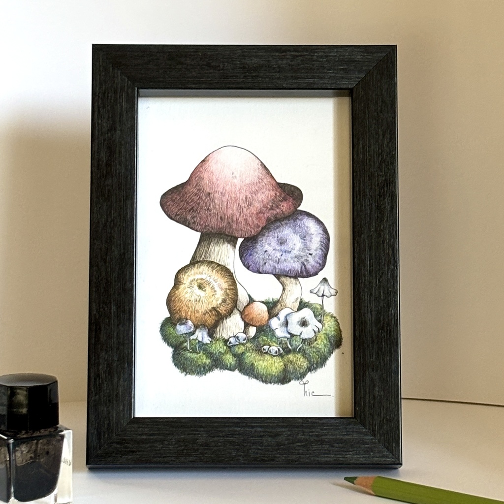 【額装原画】森のきのこNo.04【ハガキサイズ】