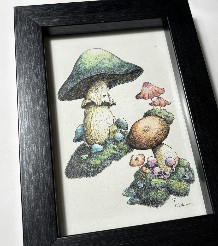 【額装原画】森のきのこ#05【ハガキサイズ】