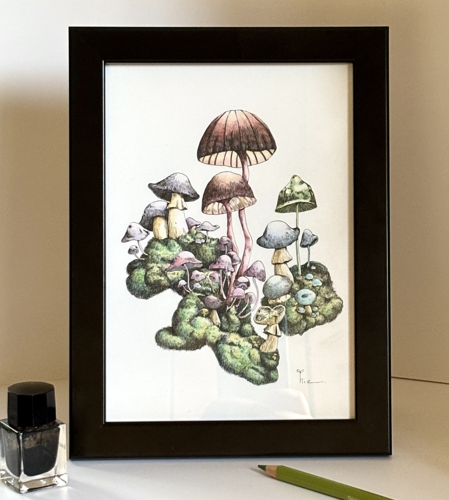 【額装原画】森のきのこNo.06【A5サイズ】