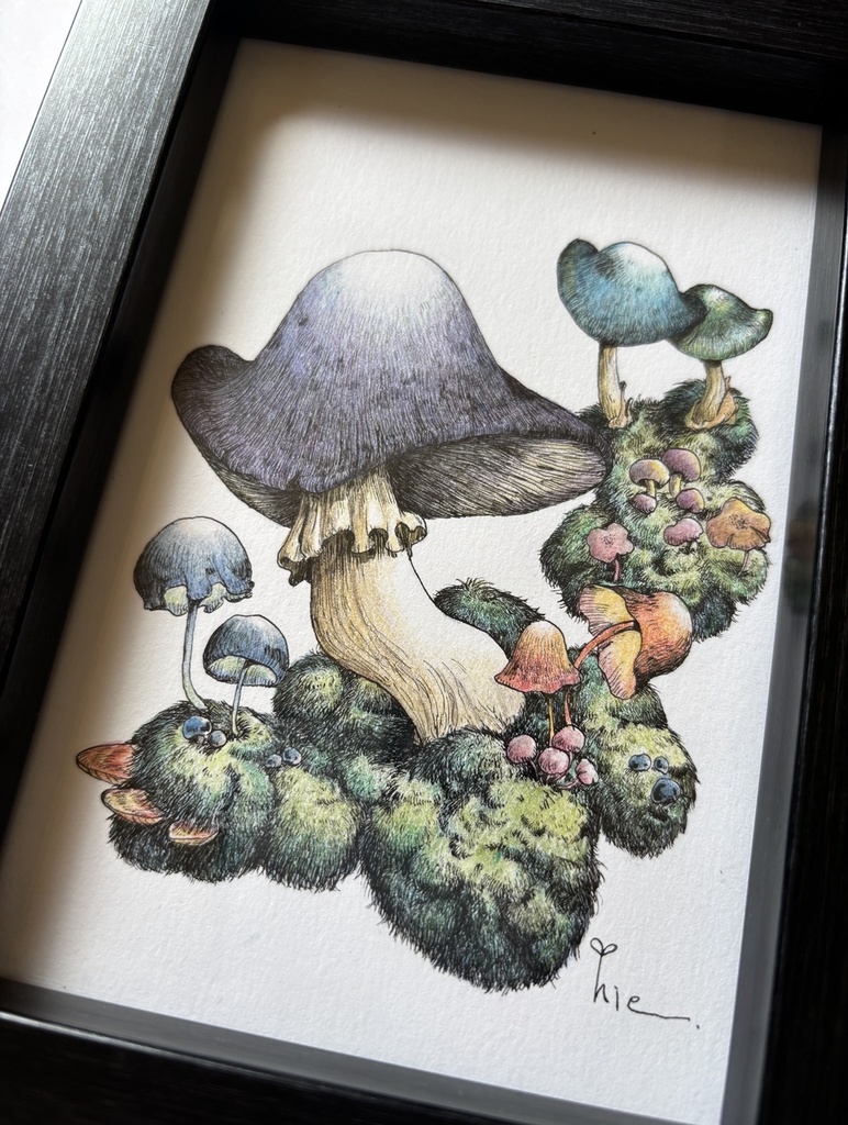 【額装原画】森のきのこNo.07【ハガキサイズ】