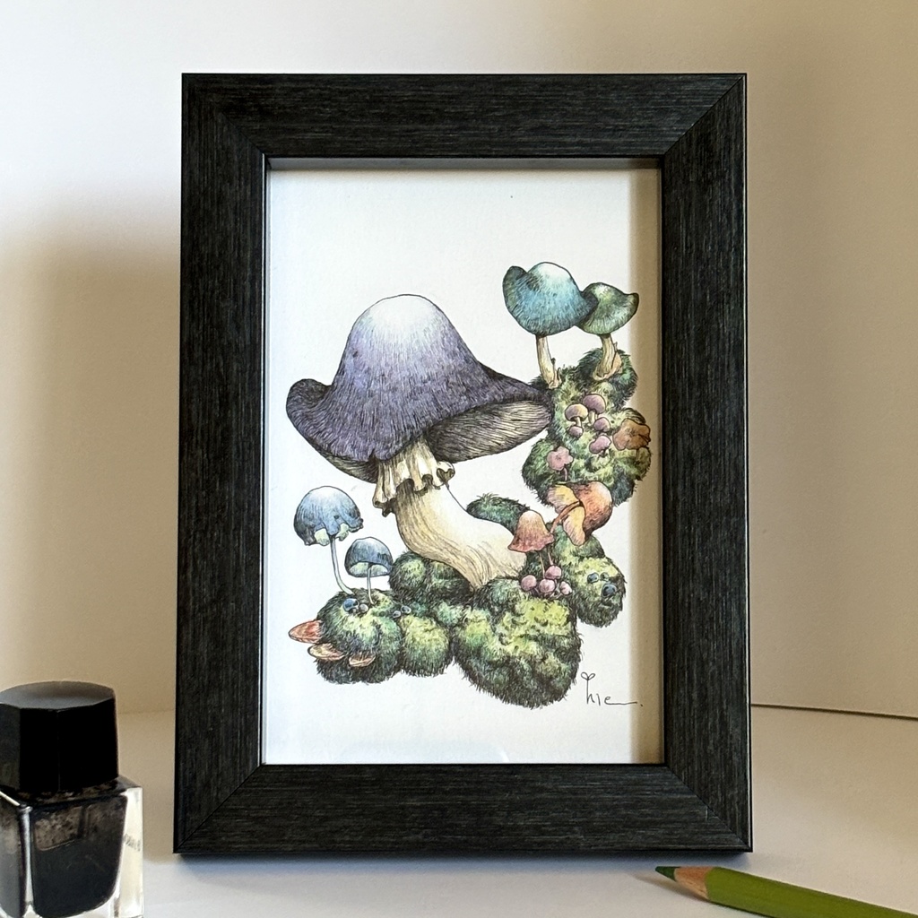 【額装原画】森のきのこNo.07【ハガキサイズ】
