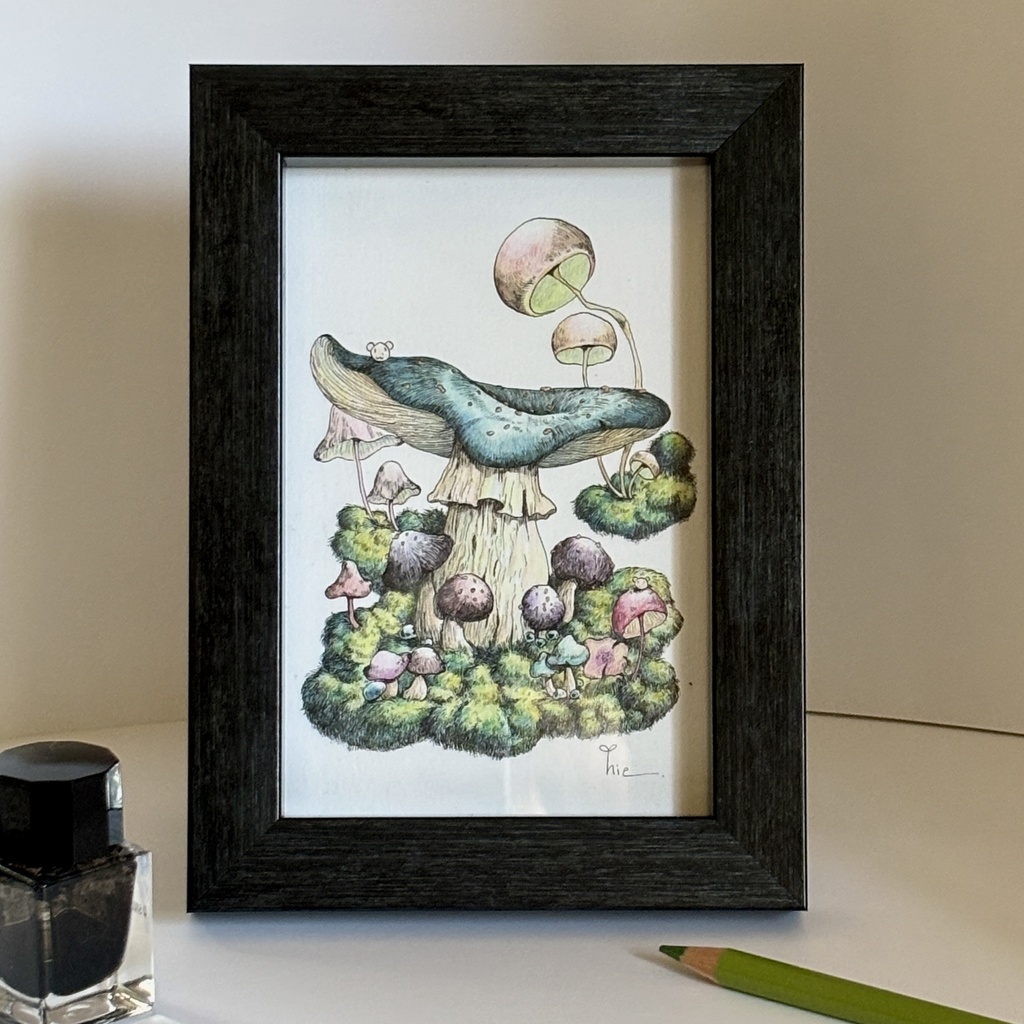【額装原画】森のきのこNo.08【ハガキサイズ】