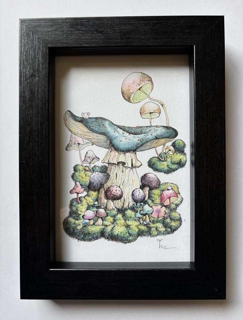 【額装原画】森のきのこNo.08【ハガキサイズ】