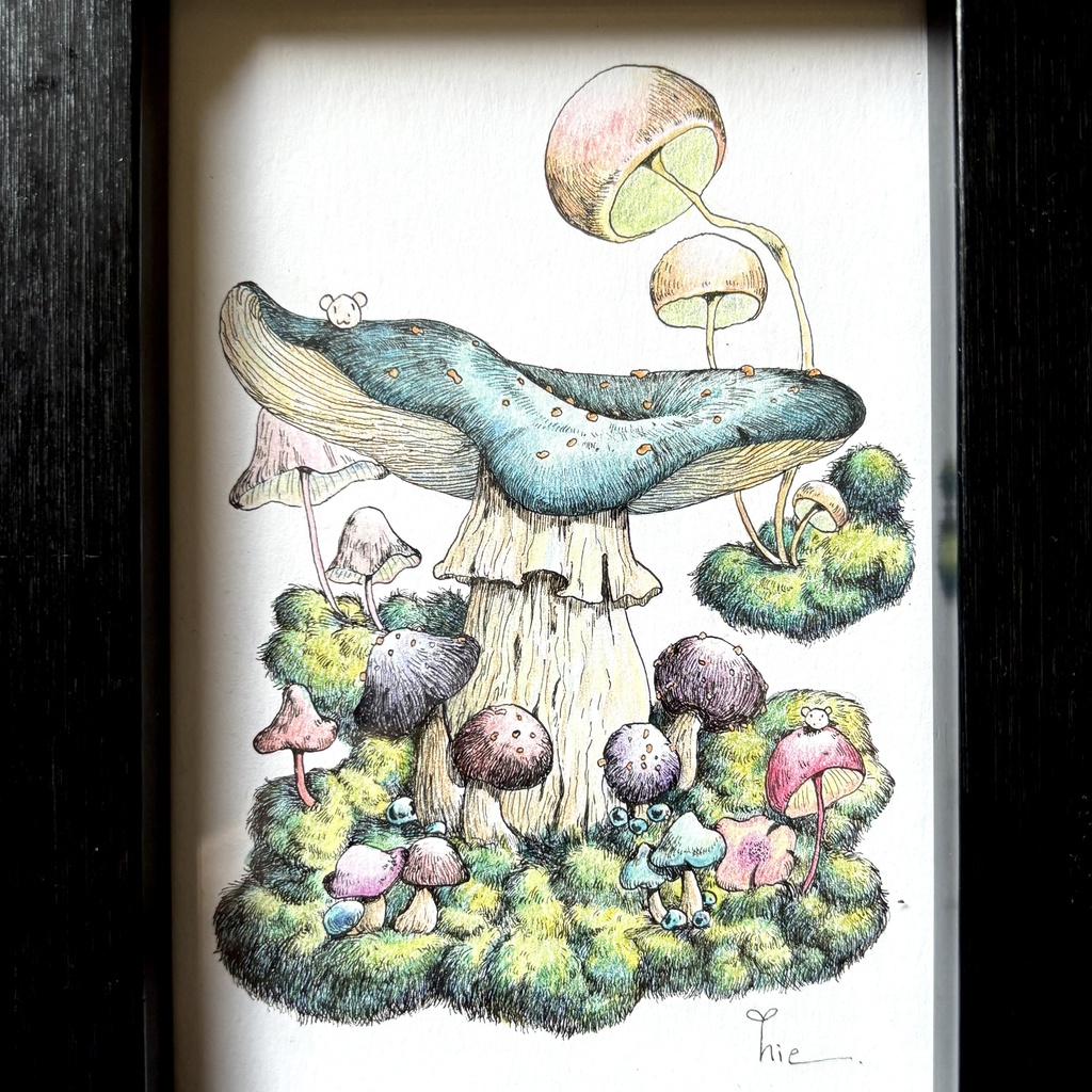 【額装原画】森のきのこNo.08【ハガキサイズ】