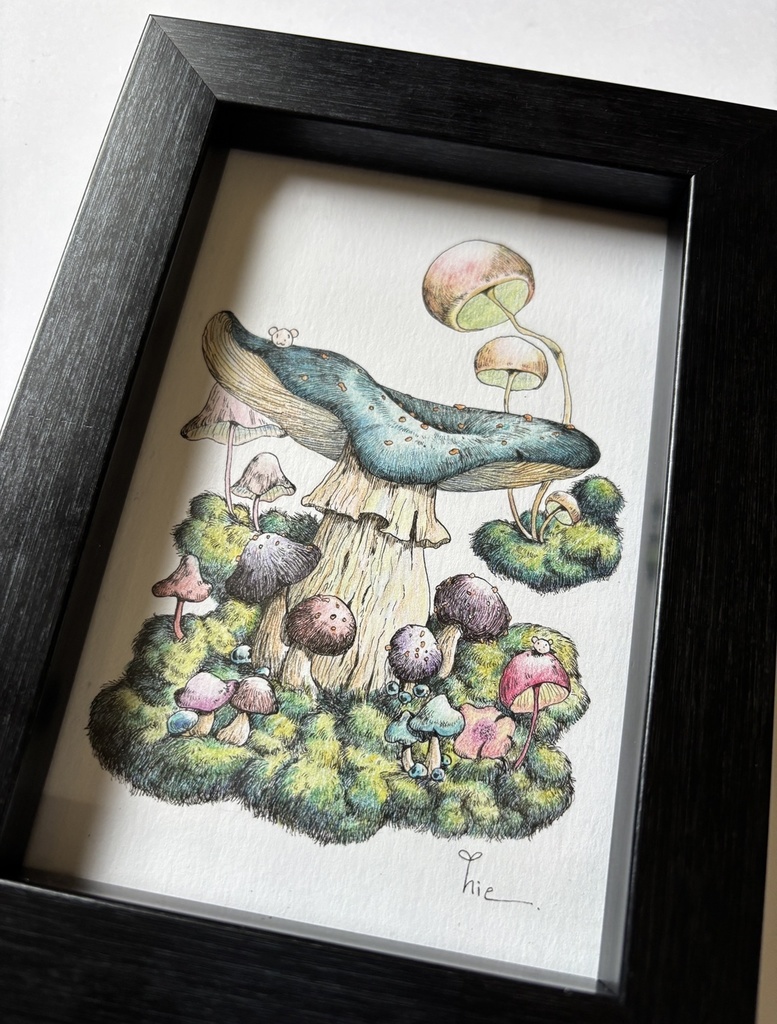 【額装原画】森のきのこNo.08【ハガキサイズ】