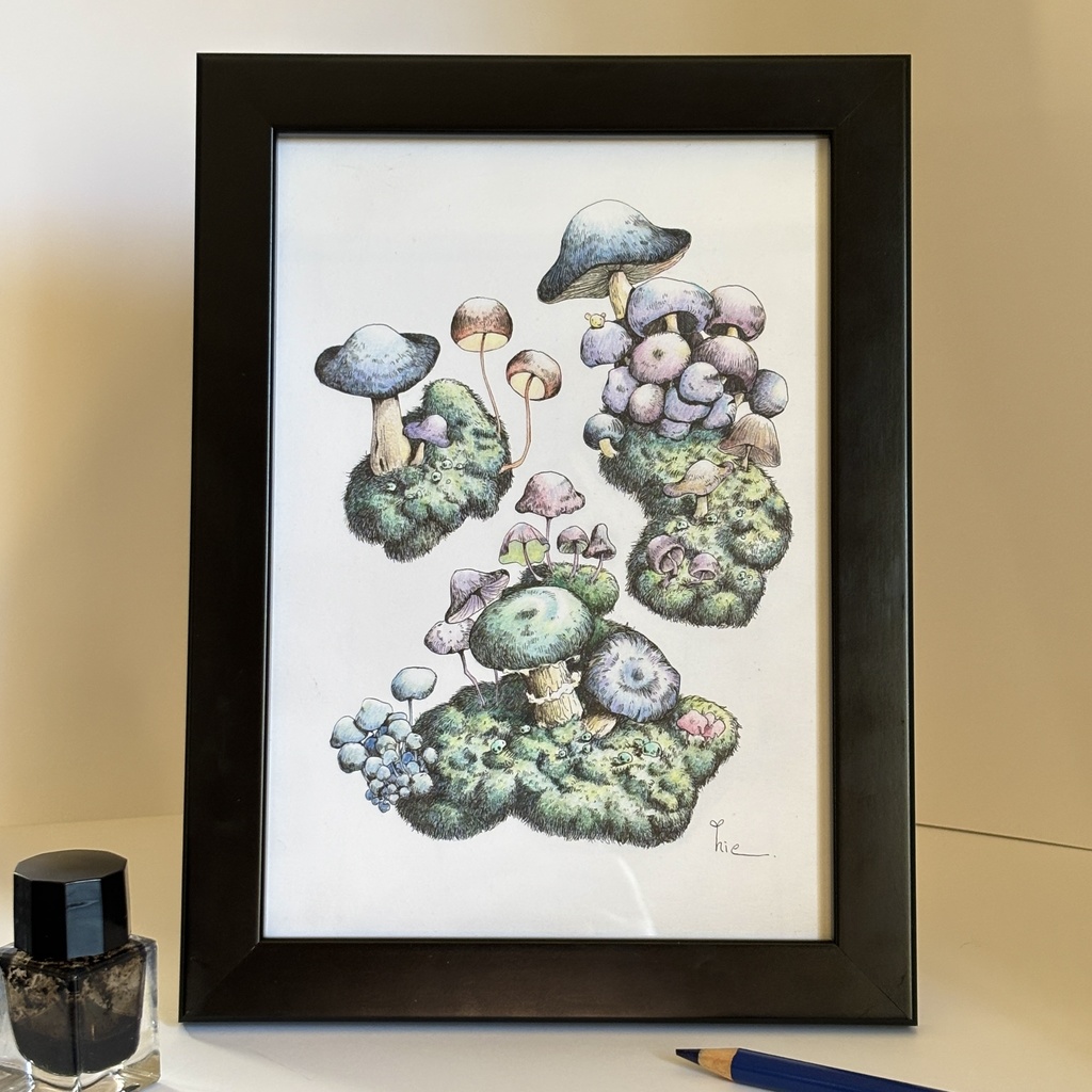 【額装原画】森のきのこNo.09【A5サイズ】
